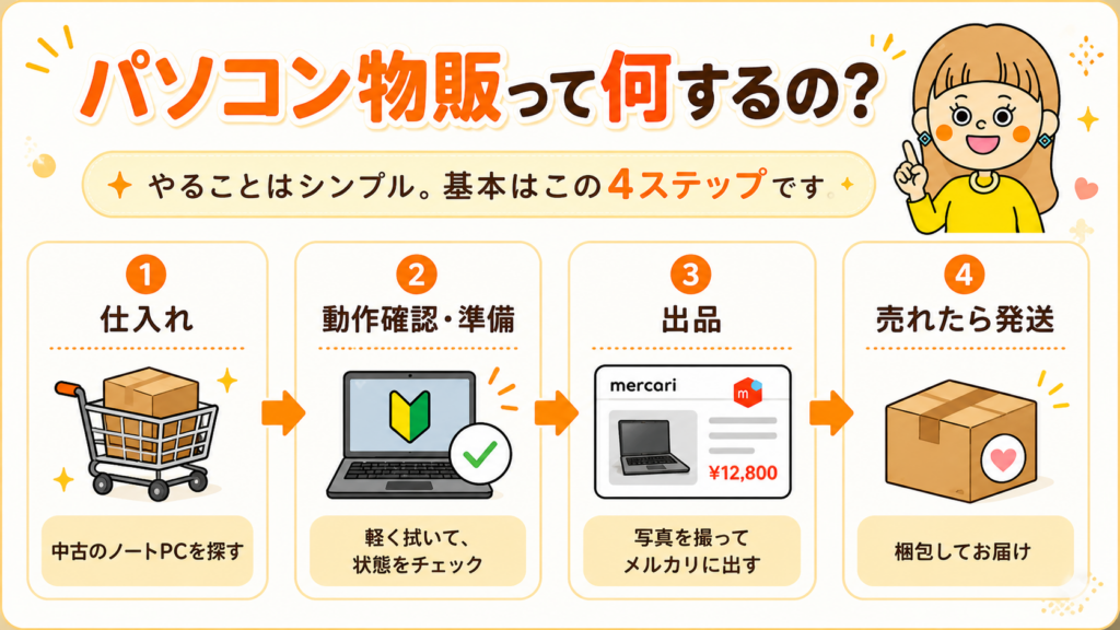 パソコン物販って何するの？基本の4ステップ
